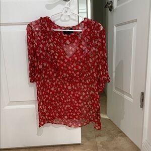 The KOOPLES  Red print   Sheer Blouse with Leaf Pattern
